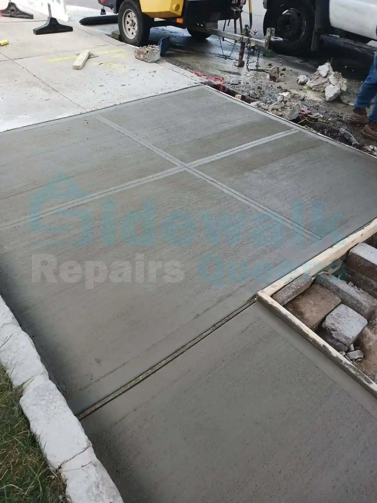 DOT sidewalk violation removed by repairing the sidewalks according to rules and regulations by Sidewalk Repairs Queens and covered by caution tape.